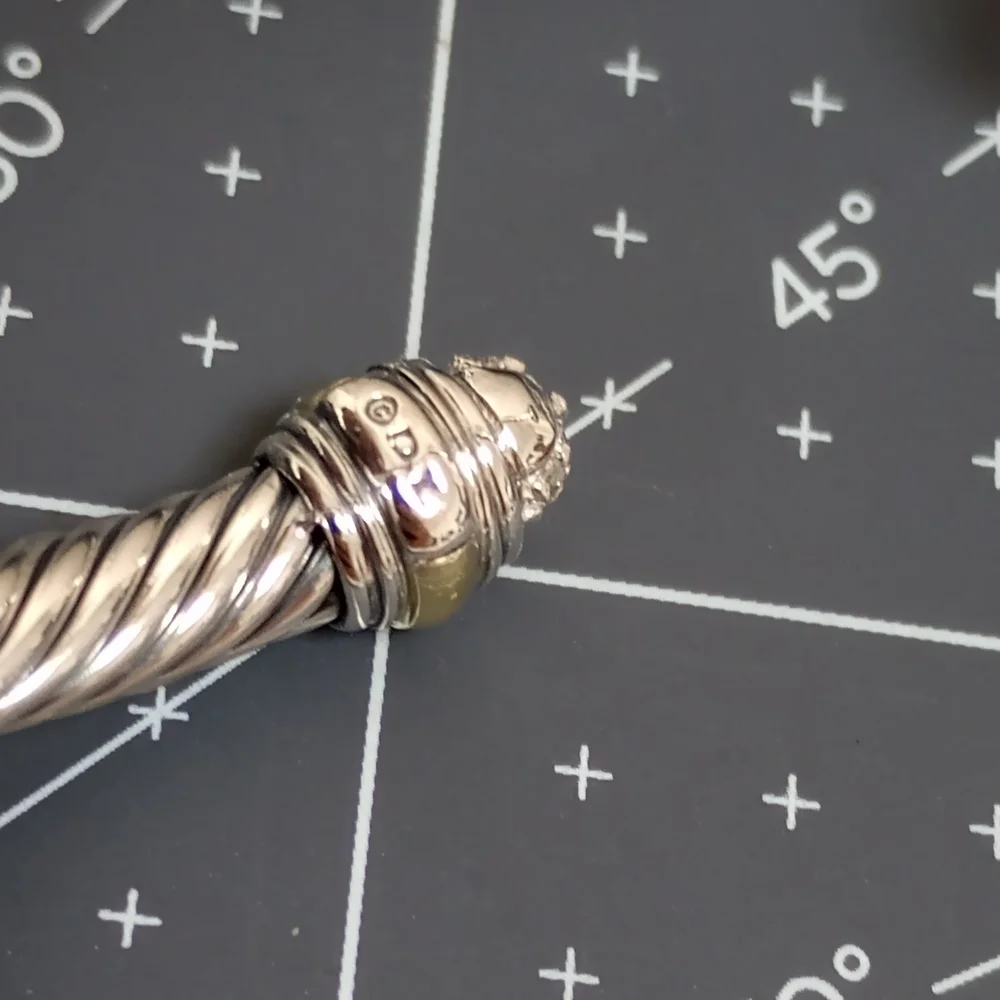 David Yurman 5 mm Cable Silver & Yellow Gold With Diamonds Bracelet - Picture 9 of 9